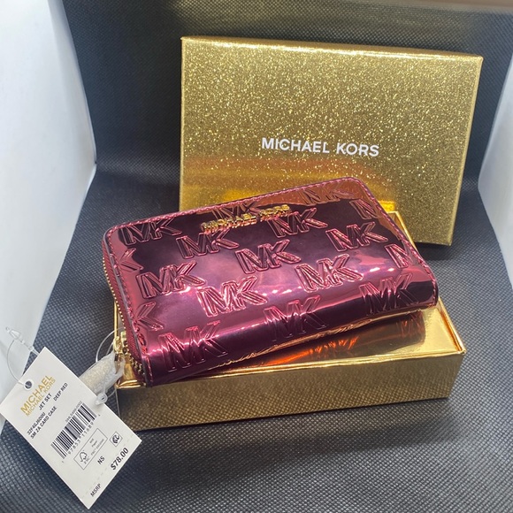 ♥️MICHAEL KORS♥️Deep Red Rouge Jet Set Small Zip Around Card Case w/Gift Box/NWT - Picture 5 of 8